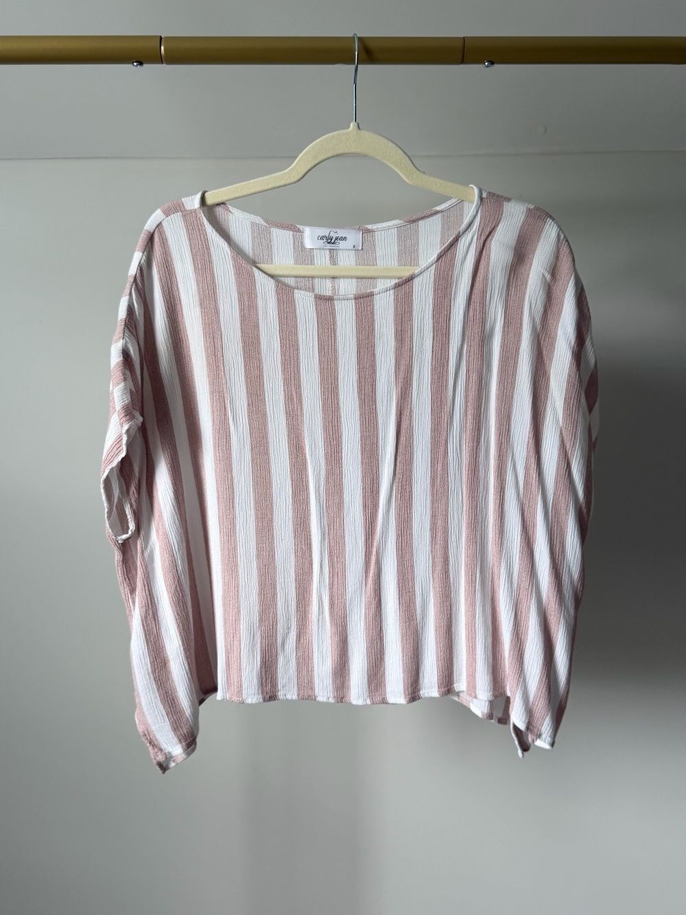 Carly Jean Los Angeles Pink and White Striped Long Sleeve Top
